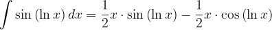 \dpi{120} \int \sin \left ( \ln x \right )dx=\frac{1}{2}x\cdot \sin \left ( \ln x \right )-\frac{1}{2}x\cdot \cos \left ( \ln x \right )